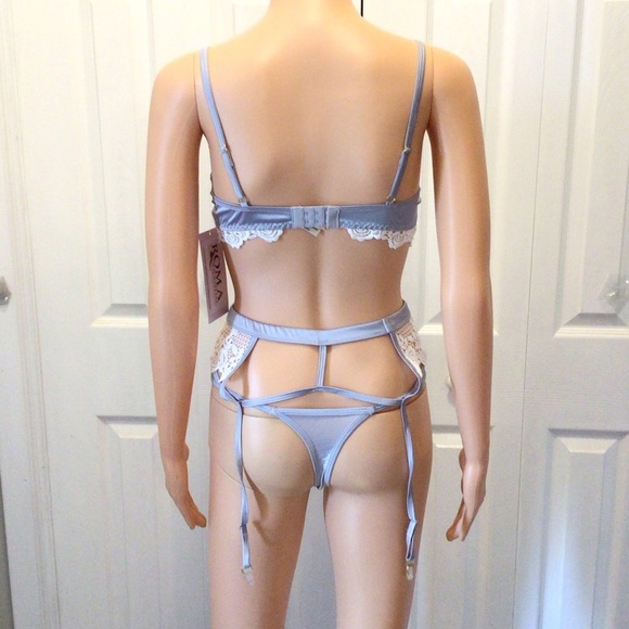 Roma Confidential 3pc White Embroidered Lace Gartered & Open Cup Bra Set Size XS - Picture 6 of 8